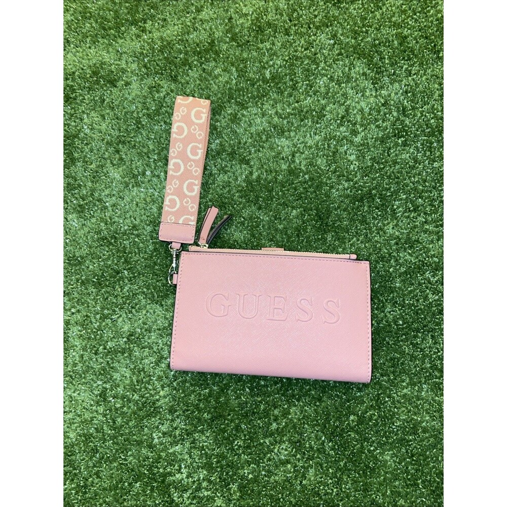Guess Wrist Strap Handbag Wallet Dusty Rose Sandria Clutch Credit Card NEW